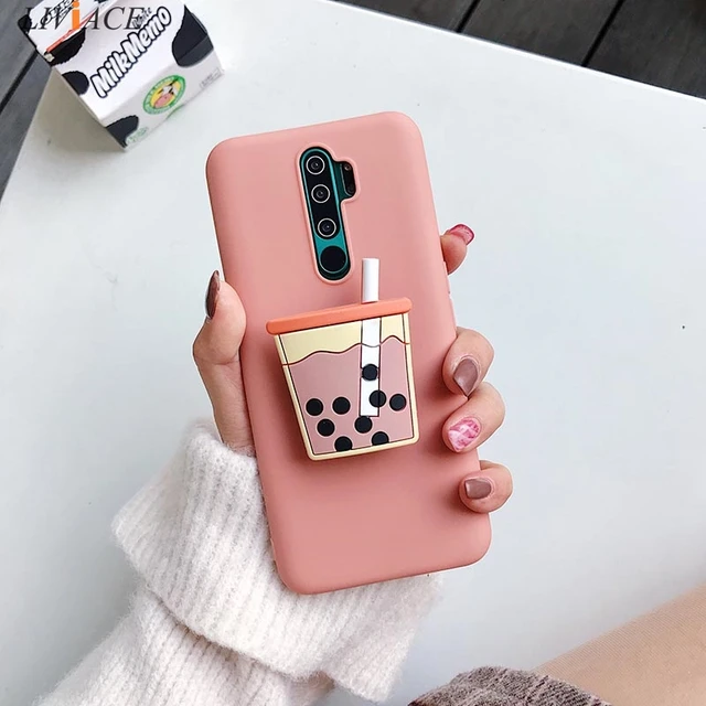 3D Silicone Cartoon Phone Holder Case For Xiaomi Redmi Note 10 Redmi Note 10 Pro Note 10S 9 8T K30 Pro K40 Pro mi poco F3 Cover orange case milk tea