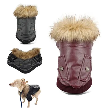 

Winter Dog Clothes Luxury Faux Fur Collar Dog Coat Thicken Soft Padded Small Warm Windproof Pet Parka Fleece Lined Puppy Jacket