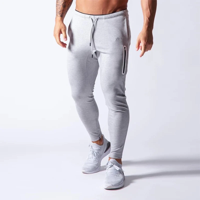 nova marca lado zíper calças esportivas dos homens de jogging calças moletom ginásio fitness musculação calças de treinamento dos homens