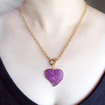 

Cubic Zircon Big Heart Pendant Necklace For Women Gold Color Chain Crystal Peach Heart Punk Choker CZ Fashion Party Jewelry 2020