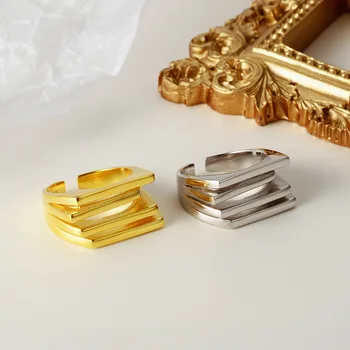 

Europe and America exaggerated S925 sterling silver hollow multi-layer geometric ring female cold wind open smooth ring