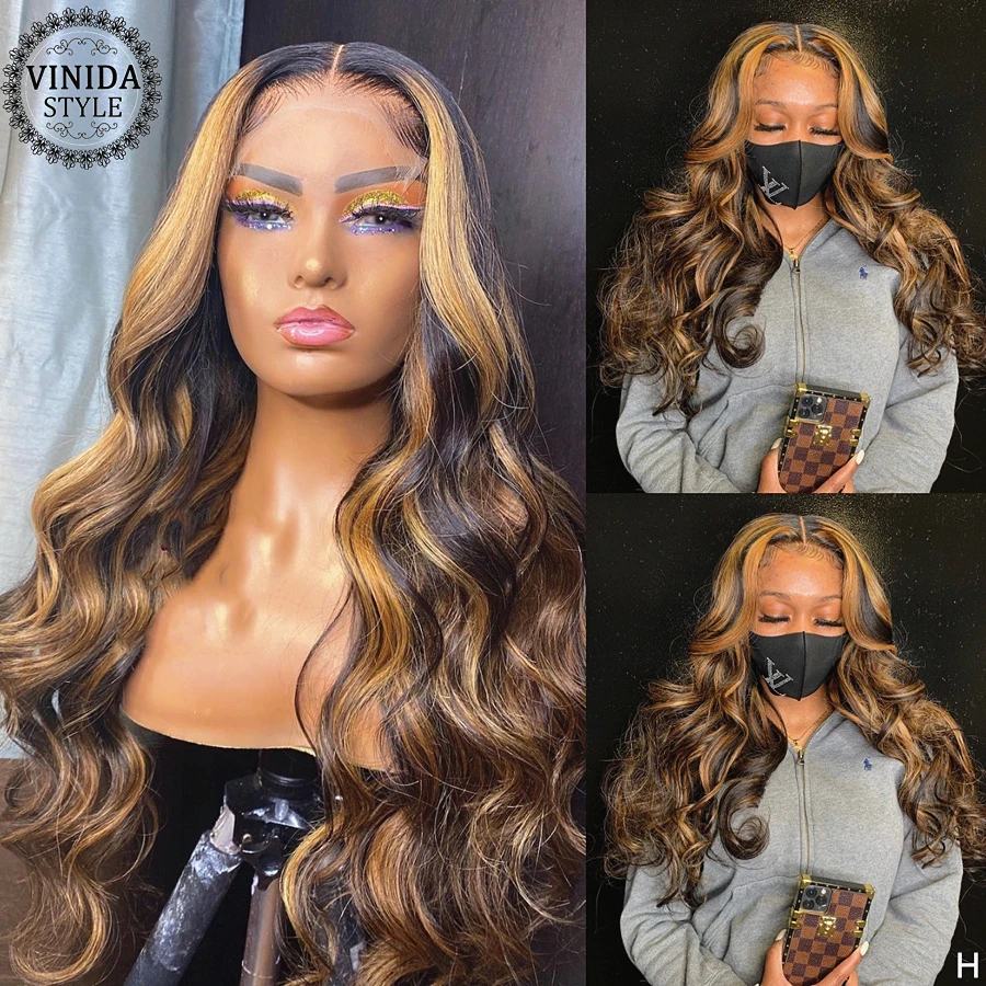 Perruque Lace Front wig non-remy naturelle – VINIDA, cheveux ondulés, 13x6 T, partie en T, avec Baby Hair, Closure Top, 150% de densité