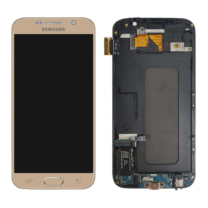 G920F ЖК-дисплей для samsung Galaxy S6 G920 G920F ЖК-дисплей дигитайзер сенсорный экран с рамкой для samsung G920f дисплей в сборе - Цвет: Gold With Frame