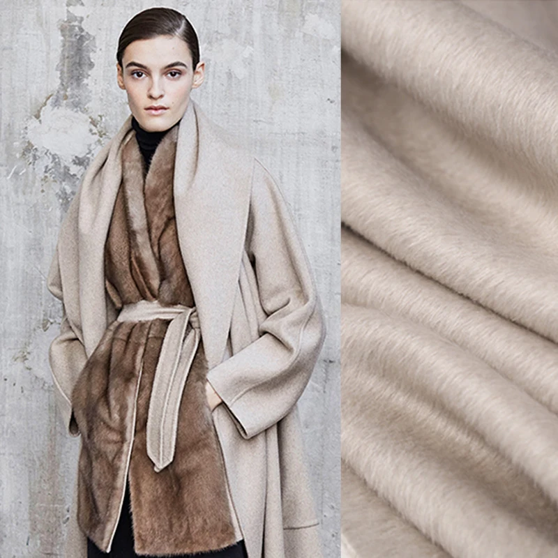 Роскошное Качество 150 см ширина 760 г/м вес двусторонний овечий пух кашемир шерсть шелк пальто верхняя одежда ткань DE1172