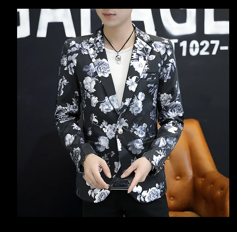 Дизайн мужской костюм Модный цветочный принт куртка Blazes Slim fit Homme Masculino Свадебный лучший мужской пиджак