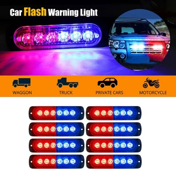 

8X Car Truck Red Blue 6LED Strobe Emergency Flashing Warning Light Bar 12-24V