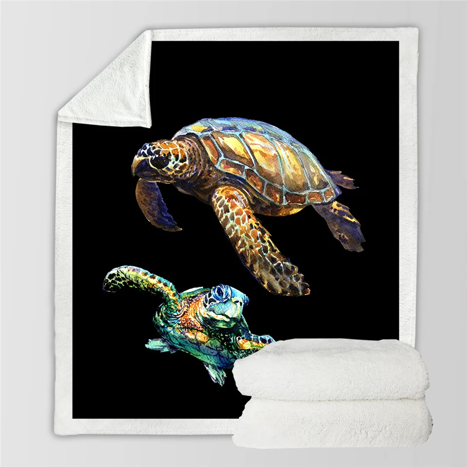 Постельные принадлежности Outlet Черепашки шерпа одеяло для детей взрослых черепаха мягкий плюшевый плед диван синий зеленый морской животное тонкое одеяло - Цвет: 15