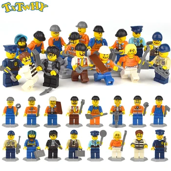 

16pcs City Figure set Police Construction worker MOC Occupation SWAT Building Blocks Sets Models Bricks Kit Education Toys