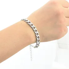 Браслет из нержавеющей стали для мужчин и женщин, подарок, мужские плоские кубинские звенья цепи, простые ювелирные изделия, Пара регулируемых браслетов