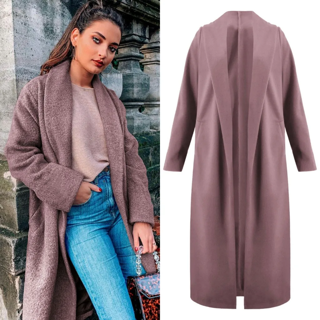 Women Coat Jackets Long Sleeve Solid Color Casual Loose With Belt Winter Outfits Outwear |