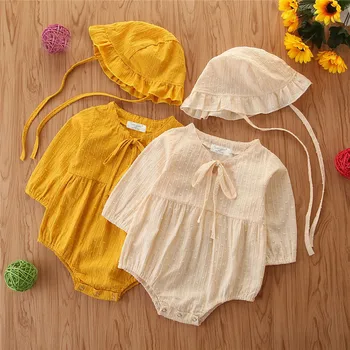 

Newborn Infant Baby Boys Girls Solid Romper Cap Bodysuit Outfits Costume baby girl romper Yellow & Beige baby suit clothes #G