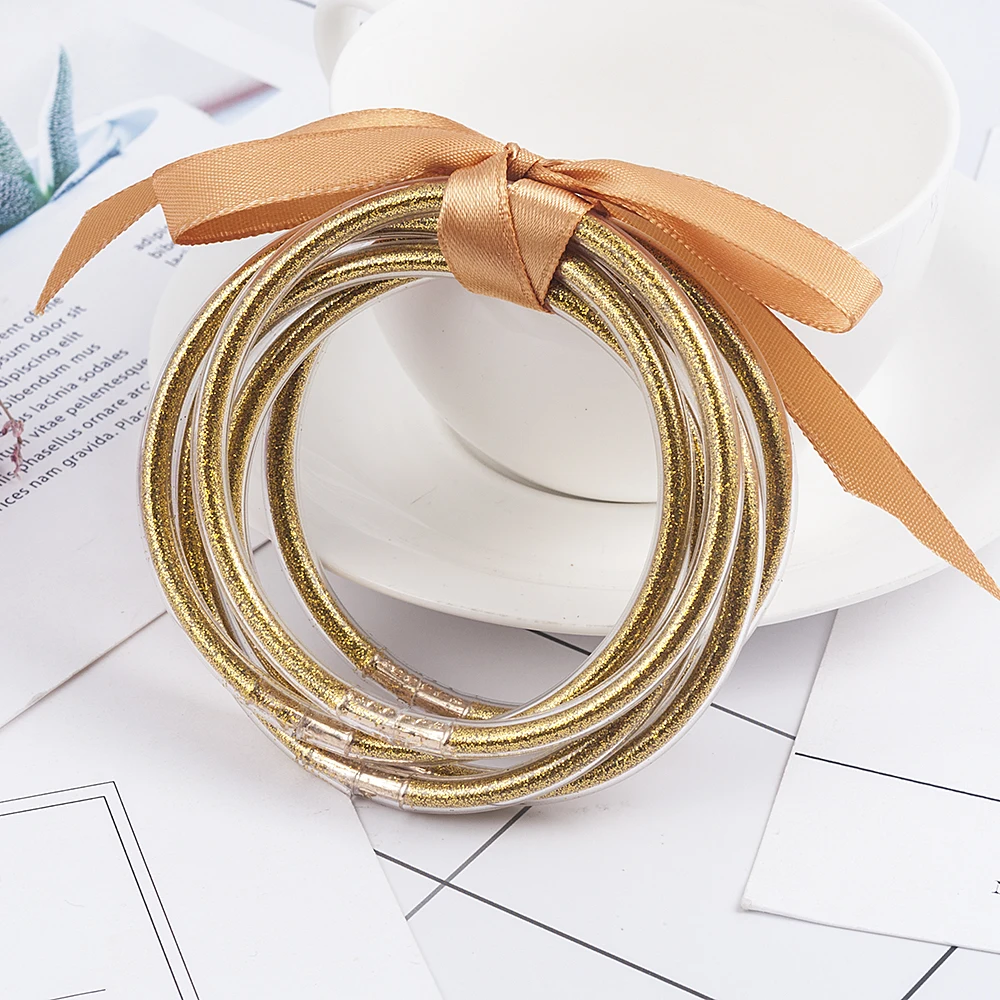 Набор браслетов с блестками для любой погоды, блестящие силиконовые летние браслеты для пары, богемные браслеты