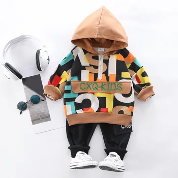 

2020 Spring Baby Boys Clothing Sets Printed Letters Hooded T Shirt Pants Toddler Infant Clothing Children Clothes