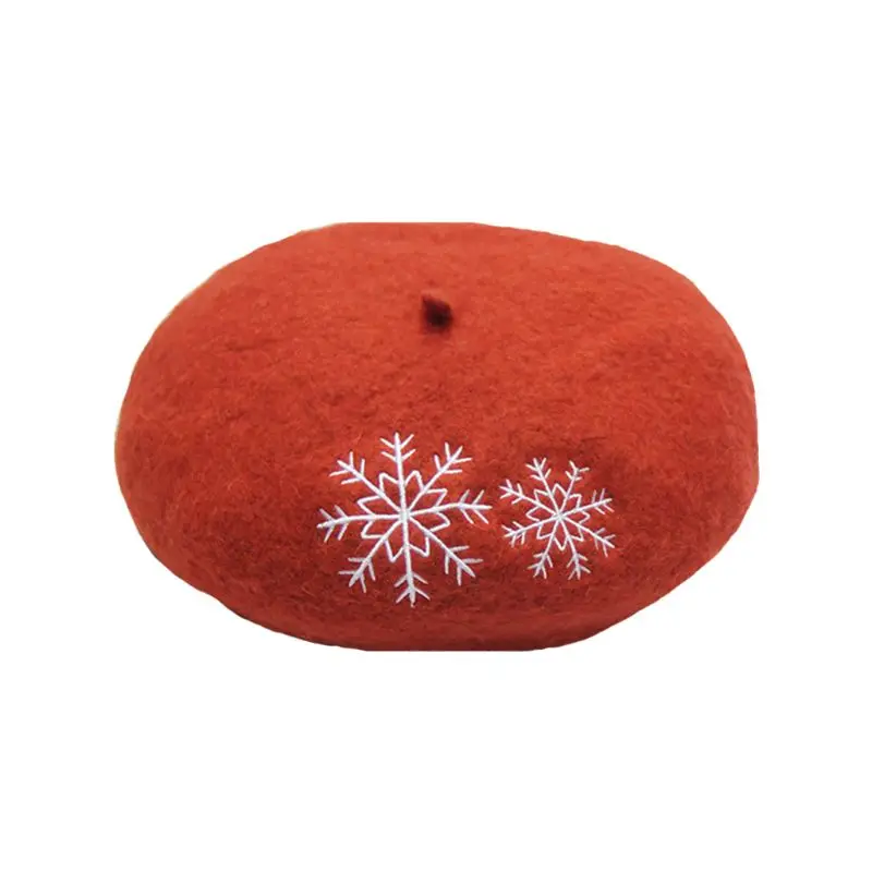 Brick Red Женский осенне-зимний шерстяной берет, шапка, шикарная Снежинка, вышивка, Женский живописец, для улицы, Элегантные вязаные шапочки, шапка - Цвет: Brick Red