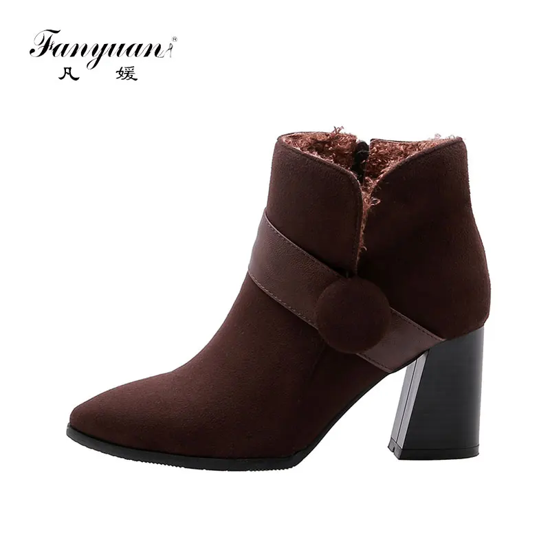 

fanyuan New Plus Size 32-48 Autumn Winter Ankle Boots Pointed Toe Ladies High Heels Shoes Woman Casual Party Office Booties