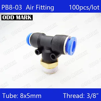 

PB8-03 Free shipping HIGH QUALITY 100Pcs Pneumatic 3/8" Male Thread 8mm Push In Quick Fittings T Connectors