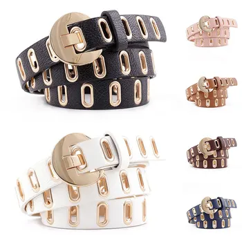 

Adjustable Hole Waist Belt Women Belt PU Leather Gold Grommet Pin Buckle Waistband 108cm Hollow Out Punk Rock Pants Jeans Belts