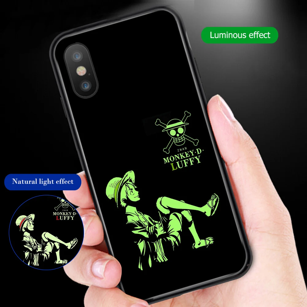 

ciciber One Piece Luffy Phone Case For iphone 11 Pro Max X XR XS MAX Luminou Glass Cover for Iphone 7 8 6 6s Plus Fundas Coque