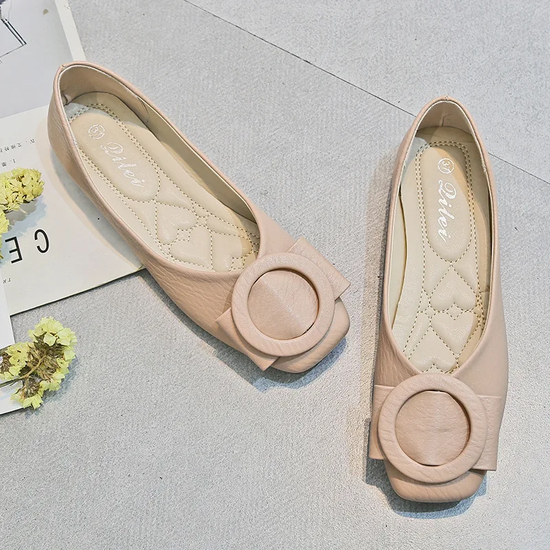 

2019 New Style Summer Flat Moccosins Low-Cut Foot Covering Shoes Versatile Square Head Grandma Single Shoes Square Head
