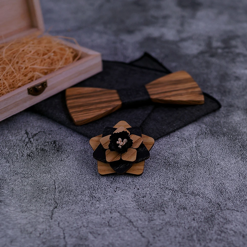 Деревянный дизайн натуральный деревянный галстук-бабочка изысканная ручная работа Мужская брошь-бант булавка деревянная Подарочная коробка набор для свадьбы
