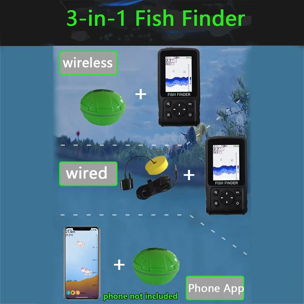 

3-in-1 Wireless Sonar Sensor APP Display Visual Screen Rechargeable Fishing Fish Finder Marine tools