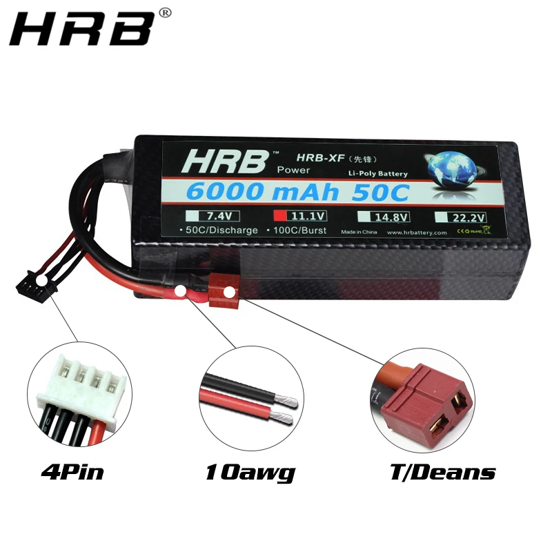 HRB Lipo Battery 3S 11.1V 6000mah 50C T Deans XT60 EC5 XT90 Hardcase For Traxxas Car Truck Boat FPV Airplane Quadcopter RC Parts