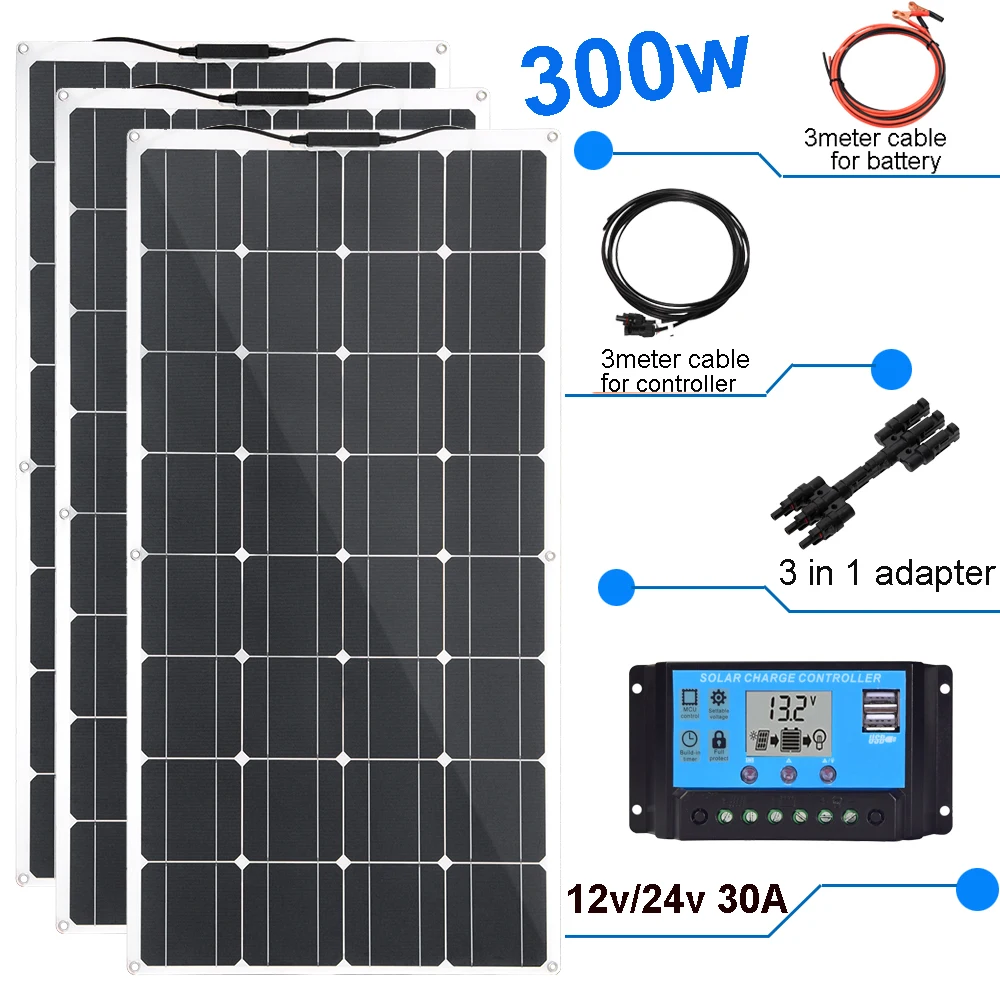 

XINPUGUANG flexible solar panel kit 12V 100w 200w 300w solar module with solar controller for boat car RV and battery charger