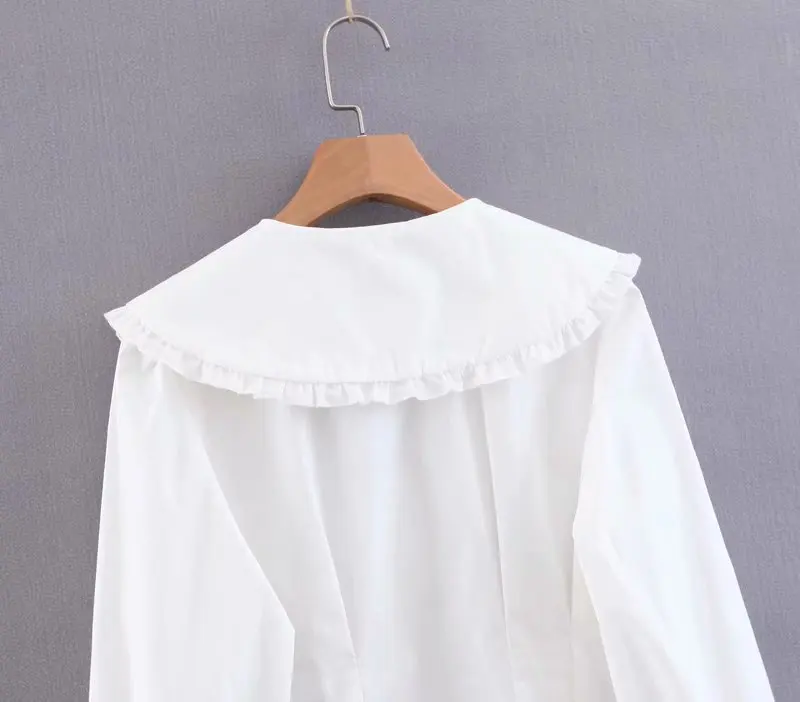 Женская винтажная однотонная блузка с оборками и большим отложным воротником, повседневная женская блузка в стиле ретро, шикарные женские топы LS4289