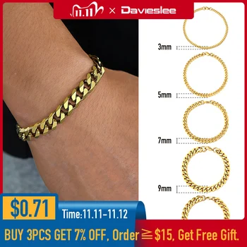 

Mens Womens Bracelets Stainless Steel Men's Bracelet Curb Cuban Link Chain Bangle Gold Tone No Fade 3 5 7 9 11mm Jewelry LKBM218