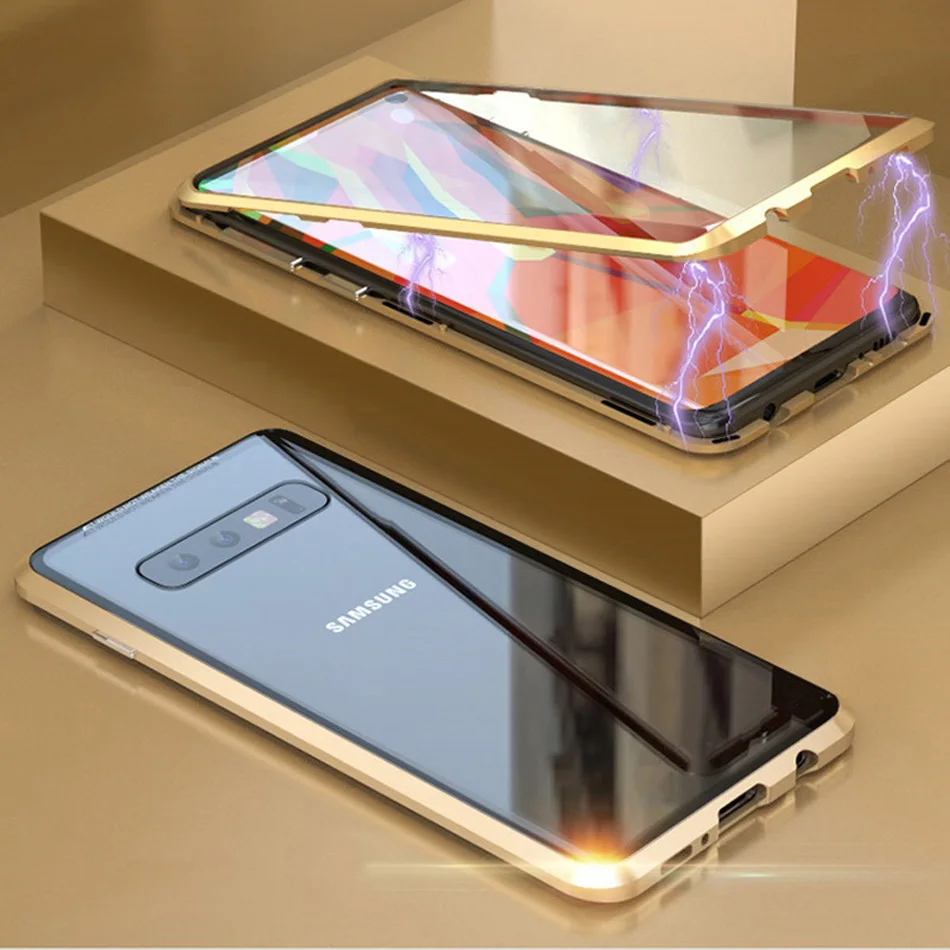 360 двусторонний стеклянный Магнитный чехол для samsung Galaxy S10 S9 S8 Plus+ закаленное стекло задняя крышка на магните чехол Fundas