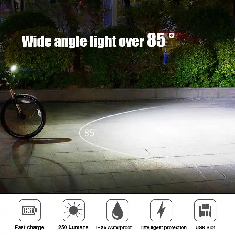 Outdoor Cycling Bicycle Front Light 400 Lumen Led 85 Degree Headlight USB Rechargeable Flashlight Waterproof Torch Headlamp