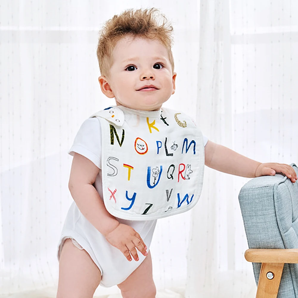 Baby Bamboo Cotton Bibs Kids Girl Boy Children Cartoon Adujustable