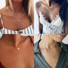 17KM Onda de Prata de Ouro Da Moda Pingente Colares Para As Mulheres Boho Vintage Multilayer Gargantilha Colar de Jóias 2019 Moda Feminina(China)