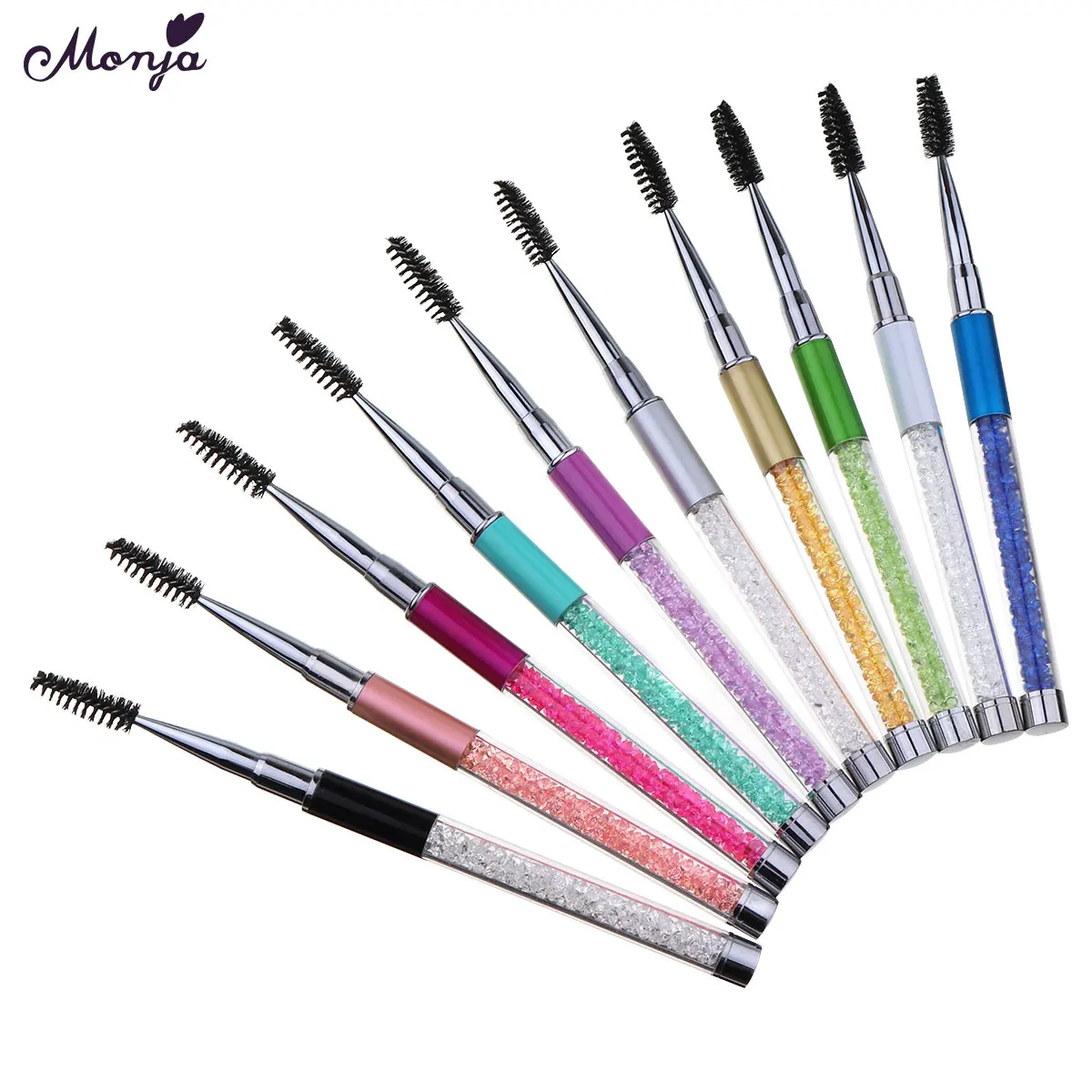 10 Colors Eyelash Makeup Brush Mascara Applicator Spiral Wands Rhinestone Handle Eyebrow Eyelash Extension Comb Cosmetic 5