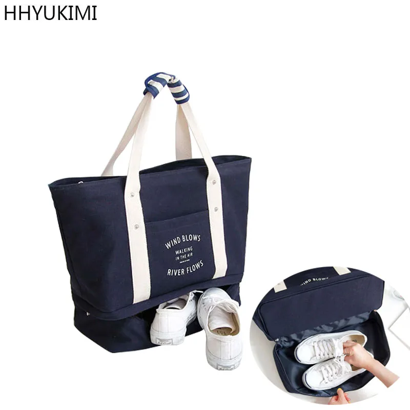 

HHYUKIMI Double-layer Shoulder Messenger Large Canvas Bag Travel Clothing Finishing Package Can Be Set Trolley Case Shopping Bag
