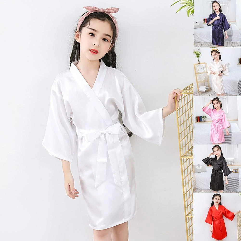 Summer Girls Silk Robe Solid Color Children Pajamas Kids Soft Bathrobe Sleepwear expensive pajama sets	