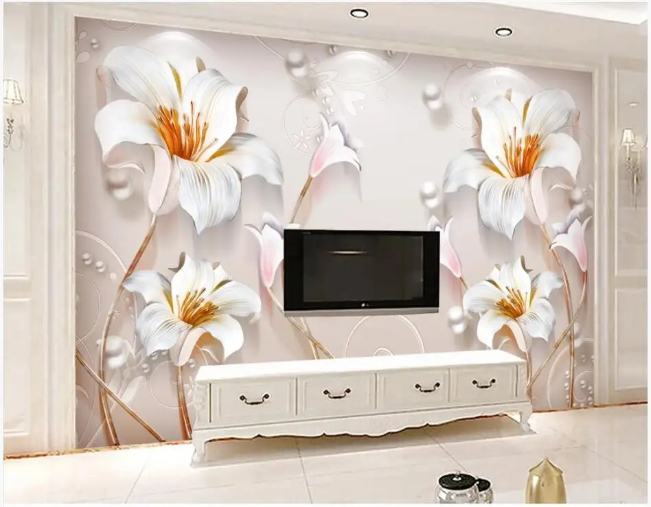 

3d wall murals wallpaper for living room Embossed minimalistic lily flower background home decor photo wallpaper for walls 3 d