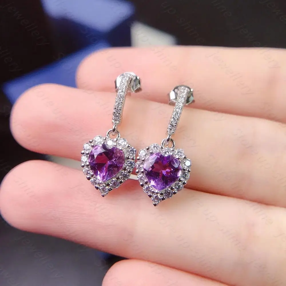 

New natural amethyst earrings 925 silver women's earrings luxurious and elegant high-end atmosphere