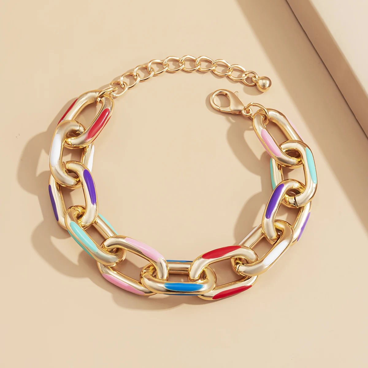 Lacteo Bohemian Colorful Painted Aluminum Chain Charm Bracelet Jewelry For Women Fashion Trendy Cross Chain Bangle Bracelet
