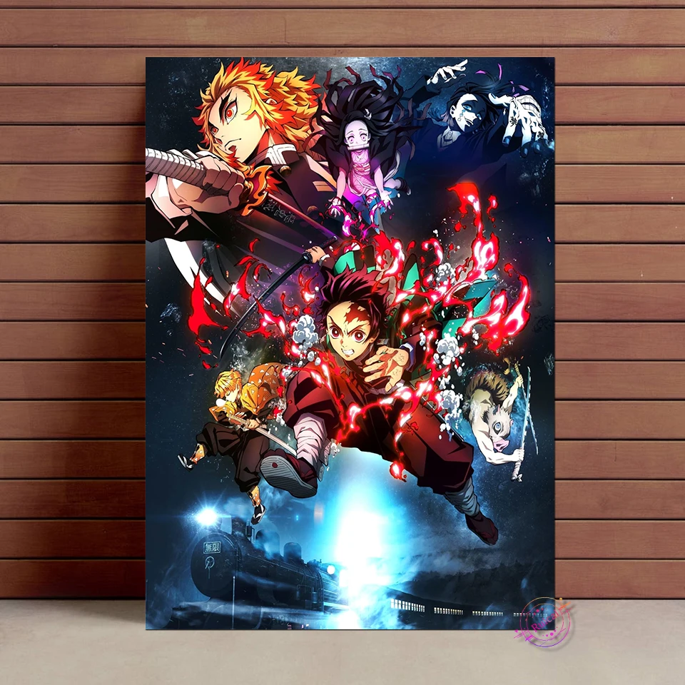 Filme em quadrinhos japonês Demon Slayer Mugen Train Anime Poster Kimetsu  no Yaiba : Mugen Ressha-galinha Arte Pintura Adesivos de parede - AliExpress