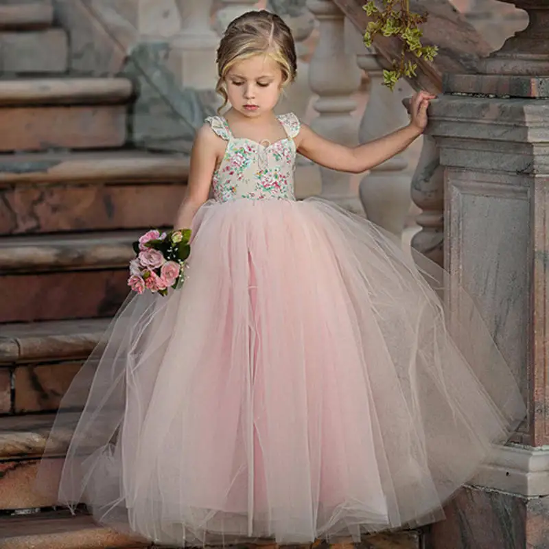 

Pink Girl Dresses Halloween Evening Ball Gowns Kids Flowers Flowers Holy Communion Dresses Prom Vestidos for Girls