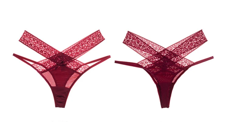 CINOON Women Sexy Lace Panties Low-waist Temptation Lingerie Ladies Cross Strap G String Thong Hollow out Solid Underwear (9)