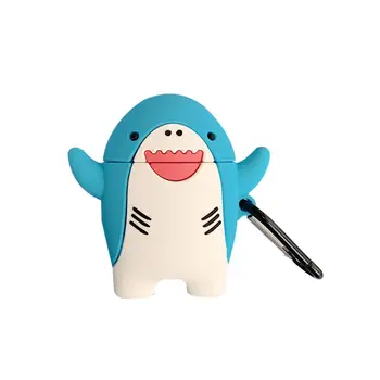 

Blue Shark Protective Cover Soft Silicone Case with Carabiner for Airpods 1/2