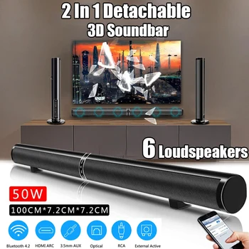 

50W Detachable Wireless bluetooth Soundbar Stereo Speaker Support USB Optical RCA HDMI Subwoofer for TV Home Theatre Sound Bar