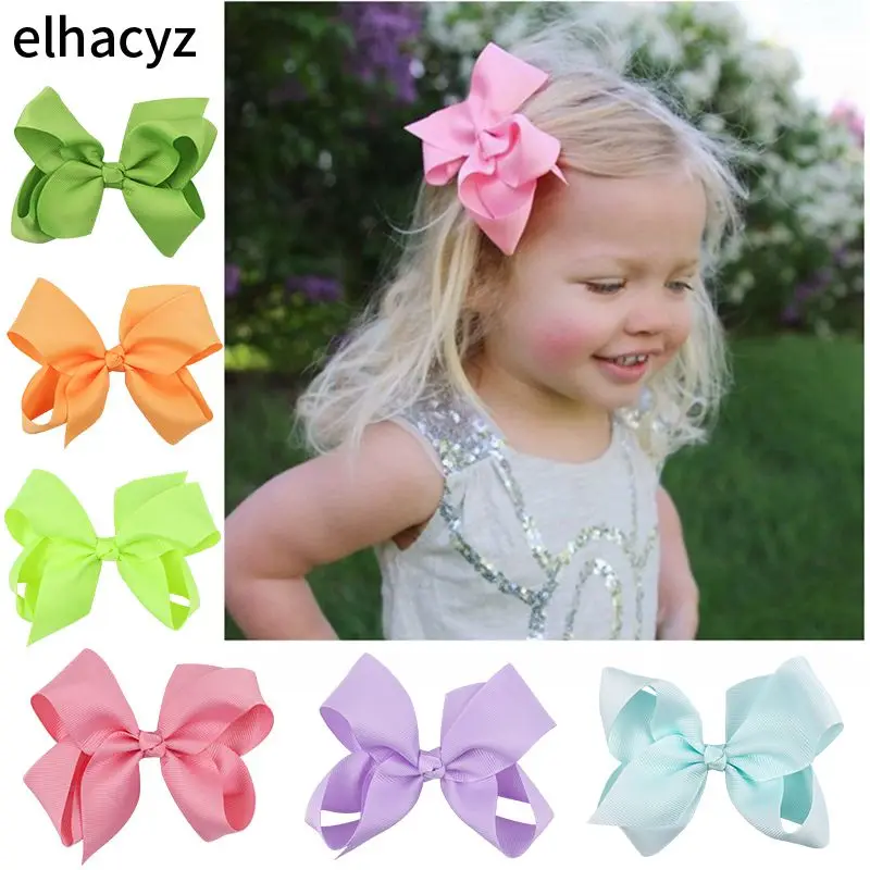 10pcs/lot 4.5inch Colorful Big Solid Ribbon Hair Bow Clips Hairpin Girl's Bow Boutique Chic Headware Kids Girls Hair Accessories