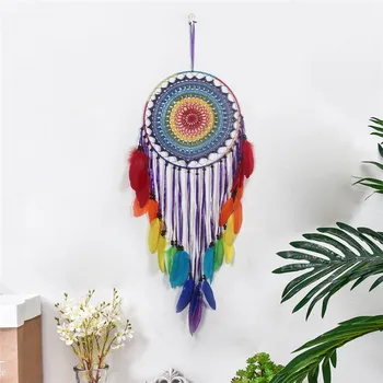 

35cm Rainbow Handmade Tassel Dream Catcher Feather Weaving Crafts Nursery Kids Wedding Wall Decor Indian Dreamcatcher Big Size