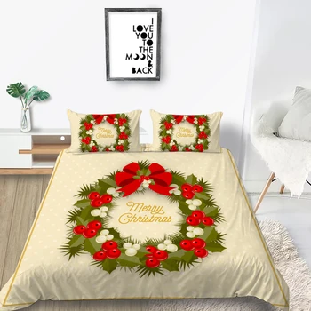 

2021 Christmas Bedding Sets Wreath Design 100% Polyester Duvet Cover Sets