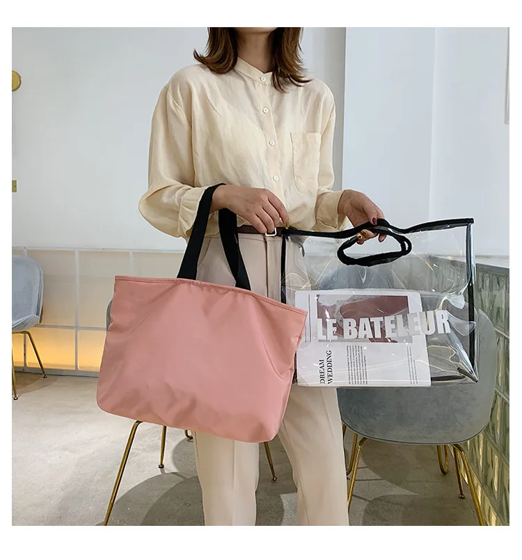 Летняя прозрачная большая сумка женская 2019 Новая корейская модная Большая