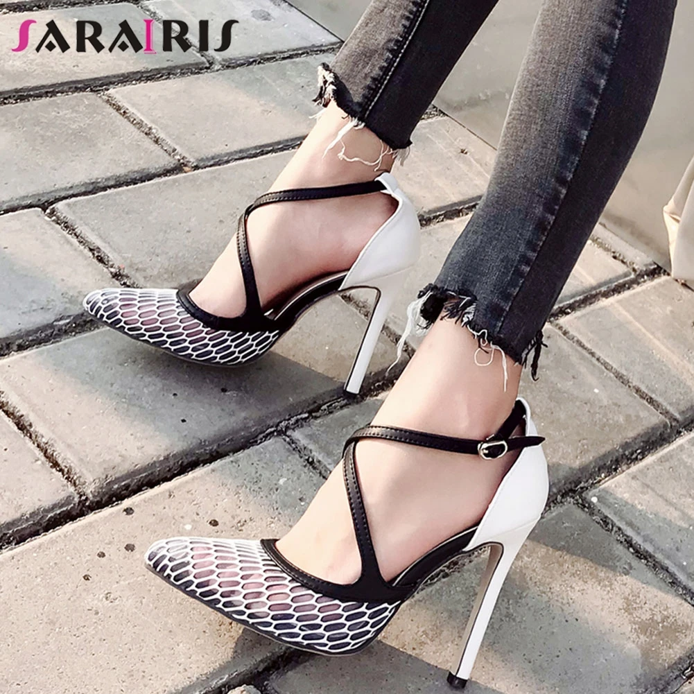 

SARAIRIS Sexy Lady Casual Party Club Sandals Summer Sandals Women High Heels Buckle Strap Pointed Toe Cross Tied Shoes Woman