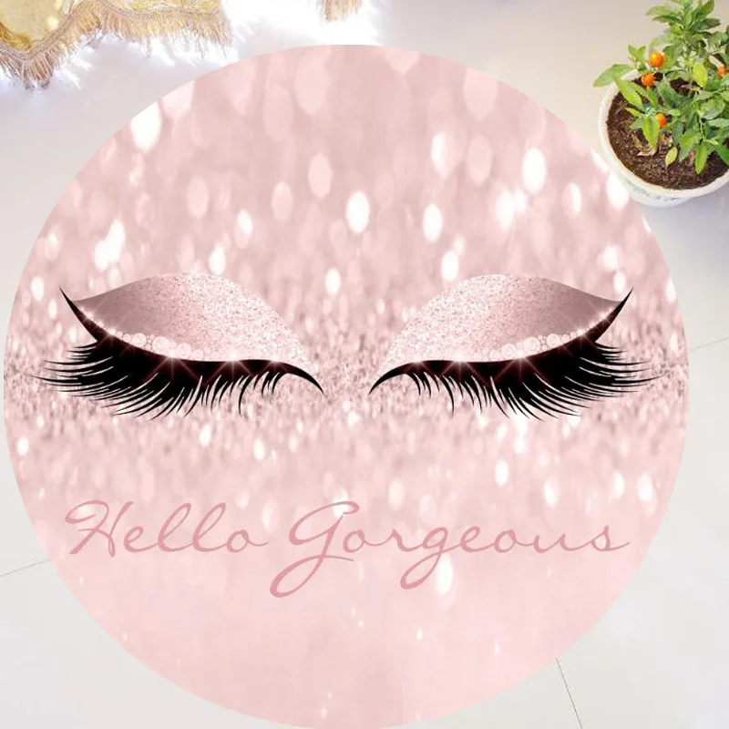 Pink Rose Gold Glitter Eyelash Lashes Round Carpet Rugs for Living Room Sparkle Eye Lash Area Rug Mat Hello Gorgeous Girl Decor | Дом и сад